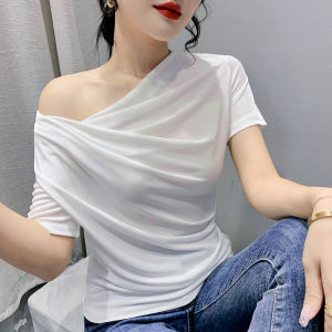 REHIN Áo Nữ Hai Cách Mặc Áo Thun Tay Ngắn Xếp Ly Thiết Kế Áo Cánh Sành Điệu Xu Hướng Thời Trang Mùa Hè Mới S-3XL