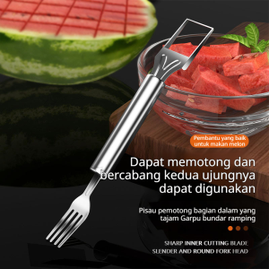 Pisau Pemotong Semangka 2-in-1 Pisau Semangka Berkualitas Tinggi Pisau Buah Stainless Steel Alat Pemotong Semangka Praktis Alat Pemotong Dadu Semangka Stainless Steel Alat Dapur Multifungsi