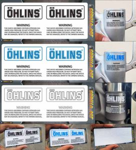 สติ๊กเกอร์ติด โช๊ค Ohlins v-1 Sticker (พื้นใสอักษรขาว) / Motorcycle Sticker shock absorber Ohlins