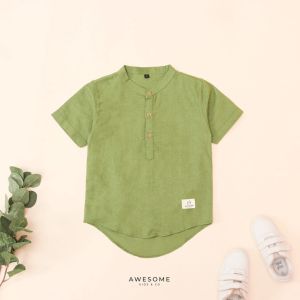 AWESOMEKIDS Kemeja Almair Koko Hem Anak Chiangi Laki Laki Casual Linen Polos Baju Pakaian Muslim