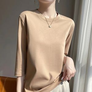 Mercerized Cotton Cropped Sleeve Female Spring And Summer 2026 New Round Neck Loose 100% Cotton Short Sleeve Bottoming T-Shirt2026