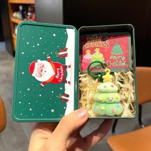 DIVATEN Flocked Christmas Tree Keychain Portable Santa Tin Box Xmas Guest Gift  Mini Christmas Pendant Ornament Backpack Decoration
