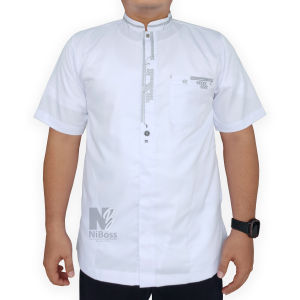 Baju Koko Pria Dewasa Putih Lengan Pendek Ukuran M L XL XXL Bordir Simpel Kemko Taqwa Muslim Toyobo