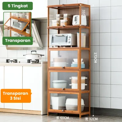 Inaso Rak Lemari Dapur Kayu Anti Debu Lemari Susun Penyimpanan Kabinet Rak Oven Microwave Tempat Panci Organizer HSB405