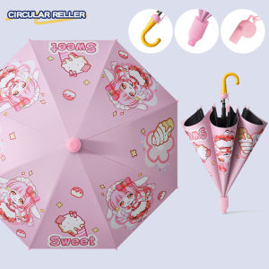 Allieuka Kids Umbrella Cartoon Print UV Protection Automatic Open Rain Sun Umbrella Long Handle PVC Handle Durable Safe Ribs Girls Boys
