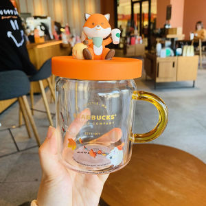 Starbuck Official Store Starbuck Mid-Autumn Festival Cute Rabbit Fox Autumn Leaves Double-layer Glass Straw Cup Large-capacity Desktop Drinking Cup Starbuck Tumbler Starbuck Mug