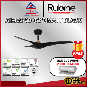 (Free Bubble Wrap) Rubine Kipas Siling Motor DC RCF-AIRI52-3B 3 Blade / SIRIM 5 Energy Star Reversible / Remote Control / DC Motor / Ceiling Fan / Kipas Siling rubine airi fan