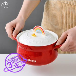 [Malaysia Ready] Vision Rainbow Ceramic Lovely Instant Noodles Bowl With Lid Japanese Student Dormitory Instant Noodles Bowl Creative Lunch Box With Cover Household 850ML Large Soup Bowl Microwave Oven Baking Bowl Non-Stick Oven Safe Bakeware Baking Bowl