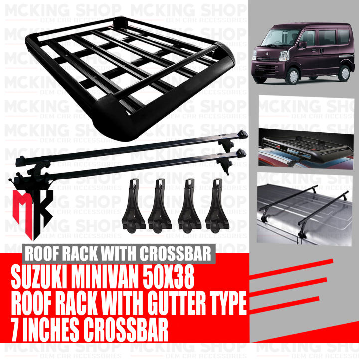 Suzuki Minivan Universal Car Aluminum Roof Rack Roofrack Double Wall Top  load Topload Cargo Carrier 50x38 (Black) Bundle with Gutter Type Crossbar 