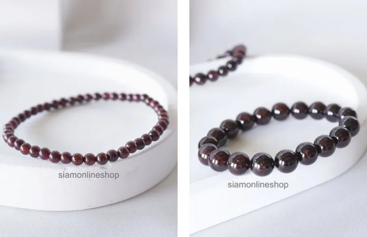 GARNET หินโกเมน จากพม่า เลือกขนาดเม็ดหินได้ (4-12 มม.) หินแห่งสุขภาพและความมั่นคง สร้อยข้อมือหินแท้