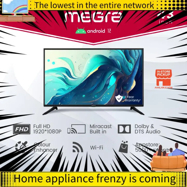 kabel elektrik ☛Megra Android TV 43 Inch Smart TV Powered by Android 43 Inch Digital TV FHD Television LED Full-HD TV✧
