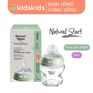Bình sữa thuỷ tinh ty siêu mềm tự nhiên Tommee Tippee Closer to Nature 150ml núm ty đi kèm 0-3 tháng