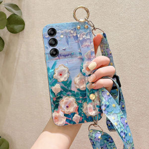 เคสโทรศัพท์Samsung Galaxy A16 A06 A35 A55 5G แฟชั่นหรูหรา Camellia ลายดอกไม้การออกแบบลวดลายกับสายรัดข้อมือยาวยางนิ่มเคส Samsung A16 5Gเคสโทรศัพท์ฝาครอบ