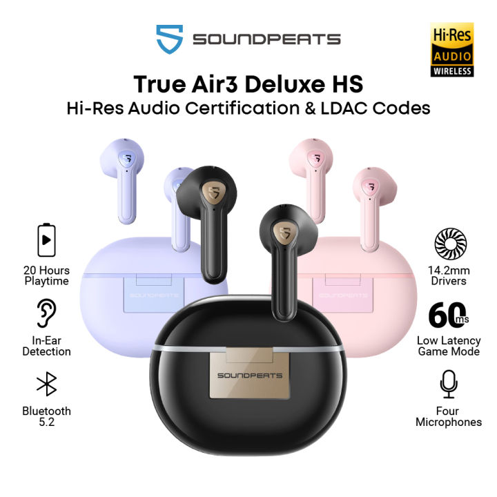 SoundPEATS True Wireless Earbuds, Air3 Deluxe HS Bluetooth 5.3 Headphones  with 14.2mm Driver, 4 Mic Hi-Res Audio Wireless Ear Buds, IPX4 Waterproof