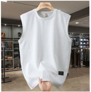 【5XL-11XL】ใส่ได้180กก. สำหรับผู้ชายผสมผ้าฝ้ายโอเวอร์ไซส์ตัวใหญ่พิเศษทรงหลวมเสื้อยืดแขนกุดใส่เล่นกีฬาฤดูร้อน