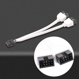 Main Board USB2.0 9pin to Dual 9pin Splitter Cable Shielded USB Wire Mesh Line White