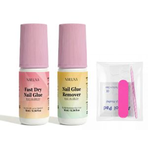 NAILUXA Gam Kuku Palsu Tahan Lama Set 10ml No Lamp Fake Glue Dengan Nail Remover Tanpa Acetone Aksesori Percuma Untuk Press On Nails & Art
