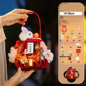 WARMSUN Chinese Style Traditional Rattan Lanterns Rabbit Flower Handmade Mid-Autumn Festival Lanterns Creative with Light Rabbit Lanterns Mid-Autumn Festival