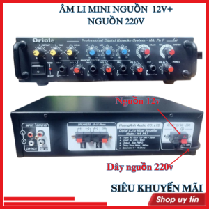 Amli mini có cả nguồn 12V VÀ 220V 4 đường míc công suất lớn 600w