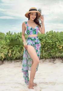 Đồ bơi nữ áo tắm nâng ngực kèm khăn sét cẩm tú cầu đi biển sang trọng BIKINI SÀI GÒN