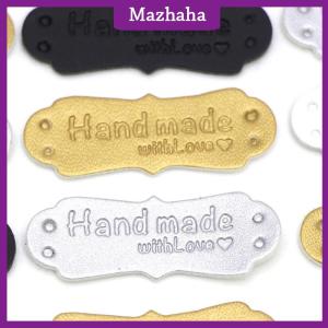 Mazhaha 50Pcs PU Leather Tags Handmade With Love Labels Sewing Craft DIY Knittin Tags