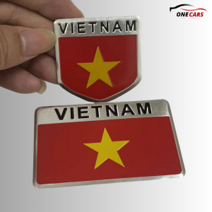 Bộ Cờ Để Bàn Chân Cắm Mạ Vàng 2 Cờ Yêu Nước - Bộ cờ ONECARS để bàn làm việc taplo xe