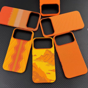 Vivid Orange Print Phone Case for iPhone 17 Pro Max Carbon Color Hard PC Back Cover Camera Metal Frame Protection Shell