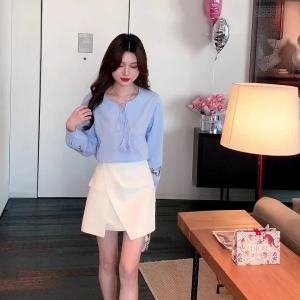 Ammin 2024 nghệ thuật r Kết cấu đồ thêu sợi bông Áo Ren cho phụ nữ phong cách Hàn Quốc cổ tròn Bowknot ren-up mô hình thêu hoa tay Áo Dài Tops