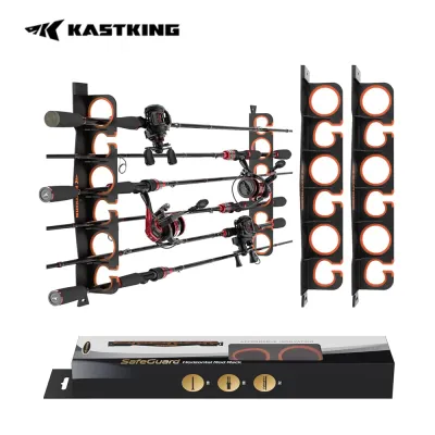 KastKing SafeGuard Fishing Rod Holder for Garage Wall or Ceiling Mounted Fishing Rod Rack Storage Organizer Fishing Pole Holder Holds 6 Rods or Combos in Less Than 18 Inches.