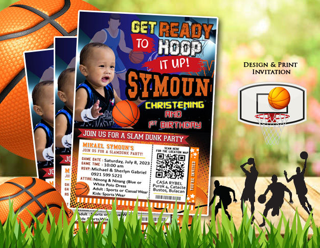 Basketball Theme Invitation for Birthday/Christening with Free Envelope ...