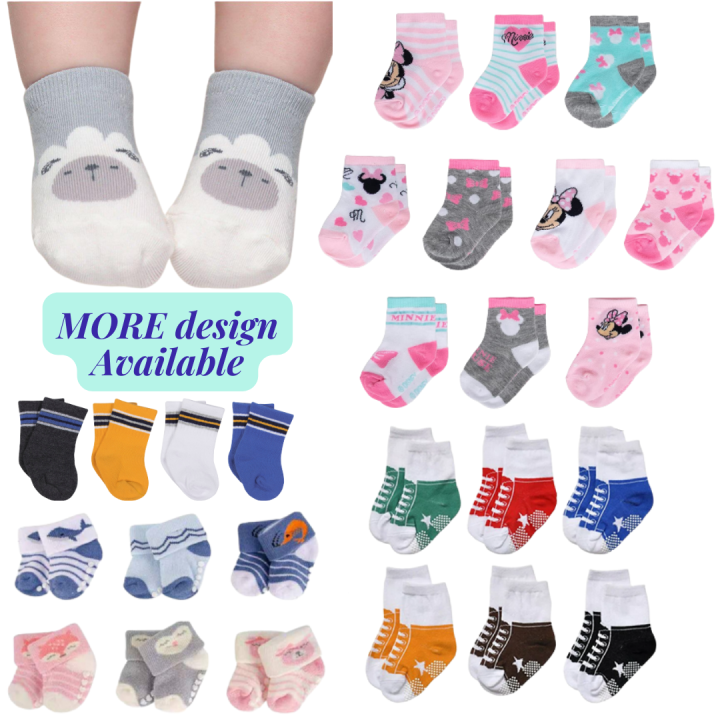 BABA 1pair Baby Newborn Cotton Socks For Kids Girls And Boy Random Designs  0-12 months Baby Infant Booties Lazada PH