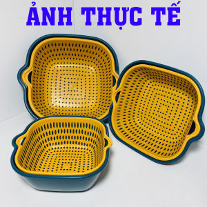 Rổ Nhựa Đựng Đồ Bộ 6 Thau Rổ Xanh Vàng - Vuông Combo 6 Món Rổ Nhựa Ráo Nước Bộ Rổ Nhựa Kèm Chậu Set Rổ Nhựa 6 Món 5 lớp Bền Bỉ Chắc Chắn Dieulinhshop