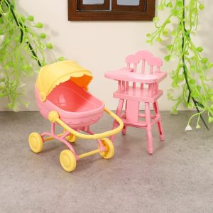 MKEB MALL Simulation Dollhouse Stroller Pretend Play High Chair Miniature Dining Table Kids Toy Plastic Dollhouse Baby Furniture DIY Accessories