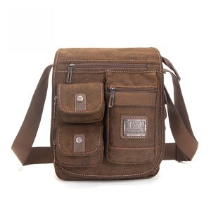 MUNUKI Vintage Thickened Canvas Business Bag Large Capacity Mens Shoulder Bag Multi Pocket 14 inch Laptop Bag 6058