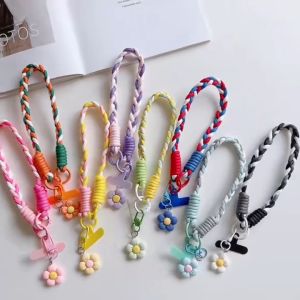 Riple Braided Ponytail Phone Lanyard with Flower Charm Short Hand Strap for Women - Anti-Loss Outdoor Accessory