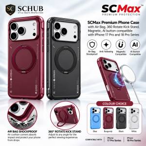 SCMax Premium Protection Air Bag Phone Case for iPhone 17 Pro and 18 Pro Series with 360 Rotate Kick Stand Magnetic AI Button Compatible Burgundy Black White Blue