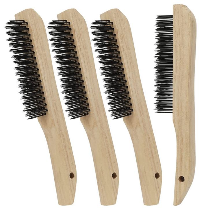 Vastools 4-Pack Heavy Duty Carbon Steel Wire Scratch Brushes – 10-Inch Shoe Handle, For Cleaning Rust, Welding Slag & Paint