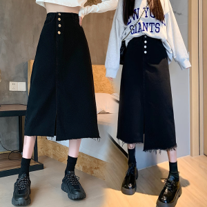 PLUS SIZE~Long skirt denim skirt for women korean blue high waist A-line fishtail bigsize office maong hot NEW 2024
