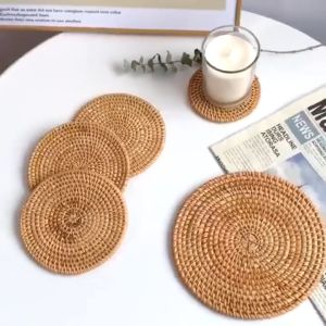 Rattan Coaster Placemat Handwoven Eco Friendly Heat Insulation Anti Slip Table Mat Home Dining Decor