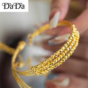 Original Gold Bracelet 916 Womens Three Rings Burst Jumping Beads Jewelry Wedding Gift for Wife
