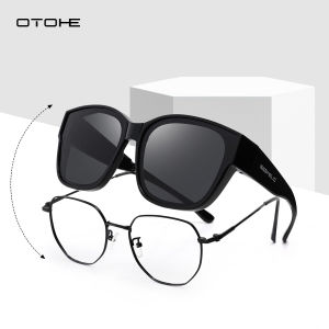 OTOHE แว่นตากันแดดแว่นสายตาสั้นพับเก็บได้แว่นกันแดด TAC โพลาไรซ์พับเก็บได้สวมทับแว่นตาชายหญิง UV400สวมทับแว่นตากันฮู้ดกล้องแว่นตากันแดดสำหรับท่องเที่ยวกลางแจ้งขับรถ