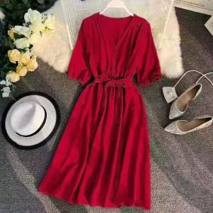 ANNESHOP88 Women Casual Dress With Belt