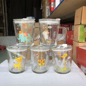 Ly nước ly thủy tinh có vạch chia ml cốc sữa cốc ăn sáng cốc có nắp cốc nước thủy tinh trong suốt - hình ngẫu nhiên