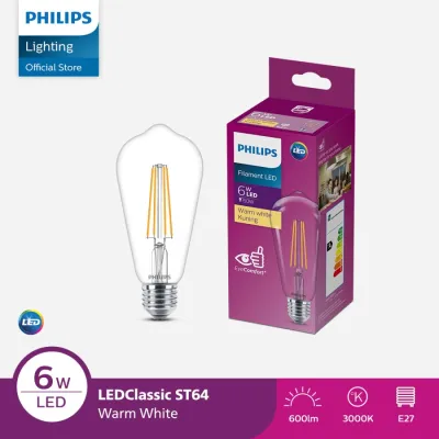 Lampu Philips Filament Bohlam LED 6W ST64 E27 Kuning