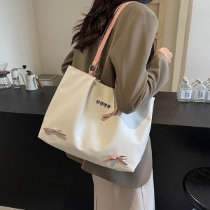 NIIJR PU Leather Balletcore Bow Handbag Simple Korean Style Heart Underarm Bag Casual Fashion Bow Tie Shoulder Bag Girls