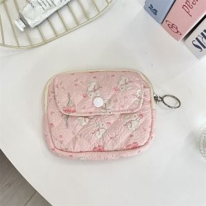 BESTOURO Hoa hoạt hình Ví đựng tiền xu Hộp đựng ID chần bông Đa chức năng Ví đựng tiền xu chìa khóa Di động Túi đựng thẻ