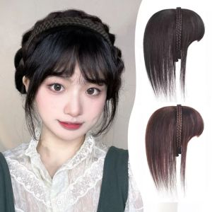 YIMO97 Tiệc tùng Đen Chất lượng cao Bé gái Vô Hình Tổng hợp Hợp thời trang Mũ Nón Nối tóc Phụ nữ Phụ kiện tóc Tóc mái giả Tóc Giả chịu nhiệt Tóc mái bện