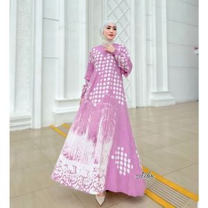 gamis rayon candi mekar lilac polka