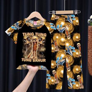 Bebe World Cotton Polyester Baju Tidur Budak Perempuan Lelaki Pyjamas Kids Girl Boy Pajamas Kids Nightwear Sleepwear lengan pendek cotton polyester