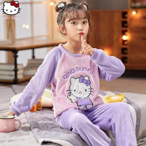 Christmas gifts Halloween Anime Hello Kitty Girls Clothe Sanrio New Winter Kid Kuromi Kawaii Cartoon Warm T Shirt Thicken Boys Girls Comfort Home Clothes